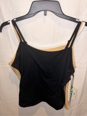 Double-Strap Cami Tank Top - Black & Beige